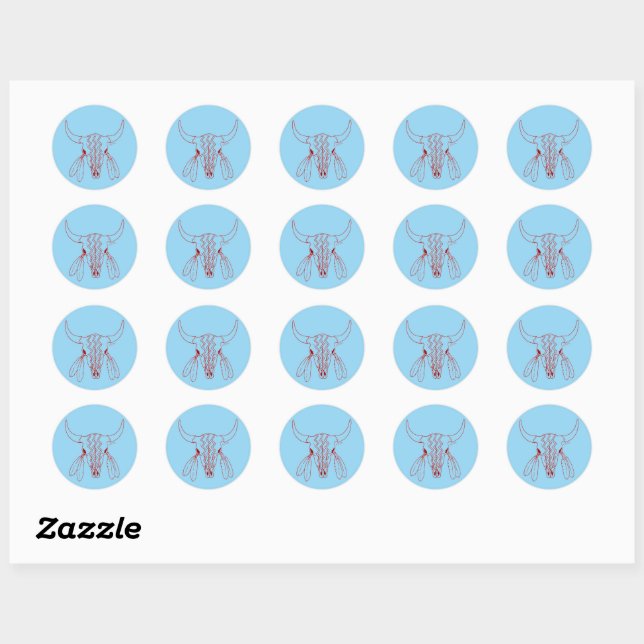Red Ghost Dance Buffalo blue round small stickers (Sheet)