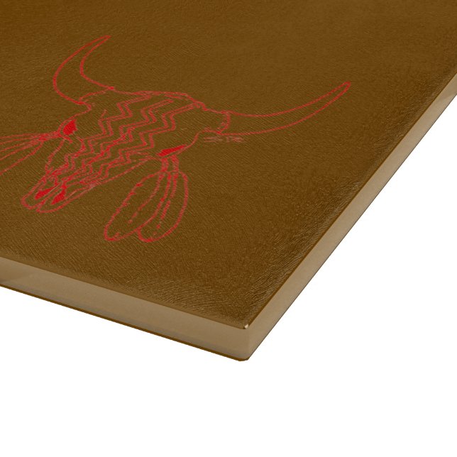 Red Ghost Dance Buffalo brown cutting board (Corner)