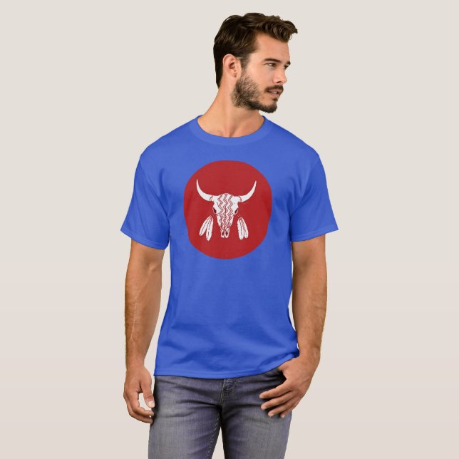 Red Ghost Dance Buffalo circle blue t-shirt (Front Full)