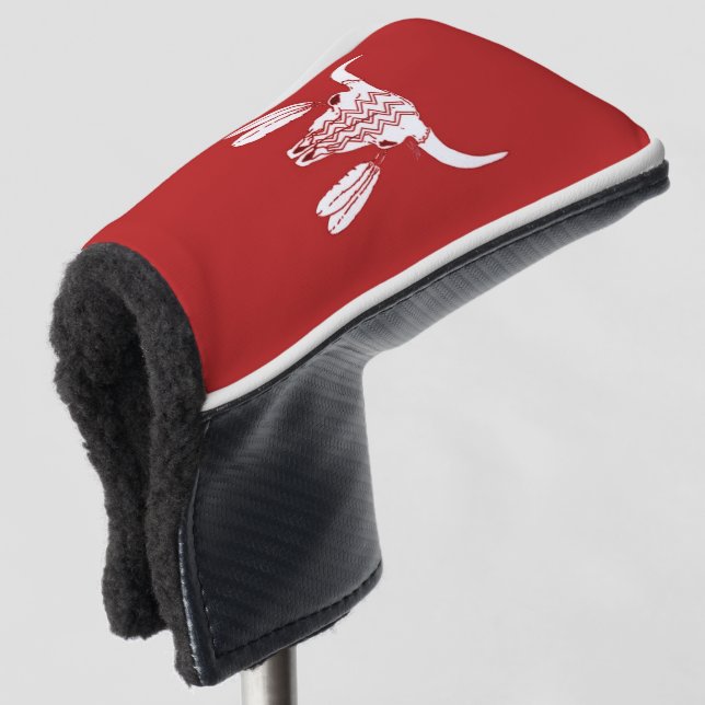 Red Ghost Dance Buffalo golf putter cover (3/4 Front)