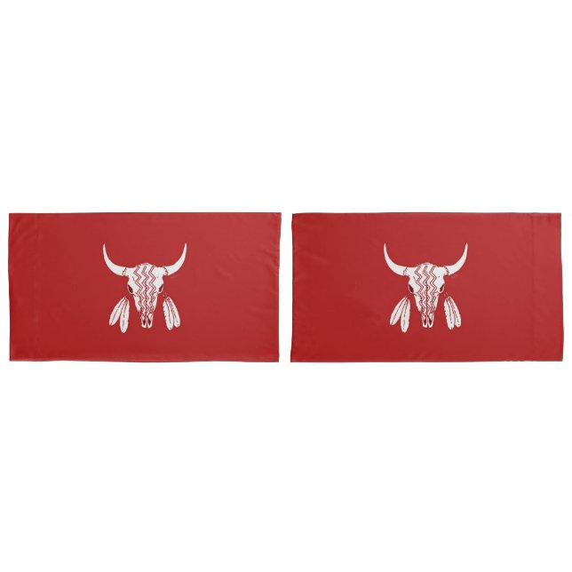 Red Ghost Dance Buffalo king pillowcases pair (Front-Set)