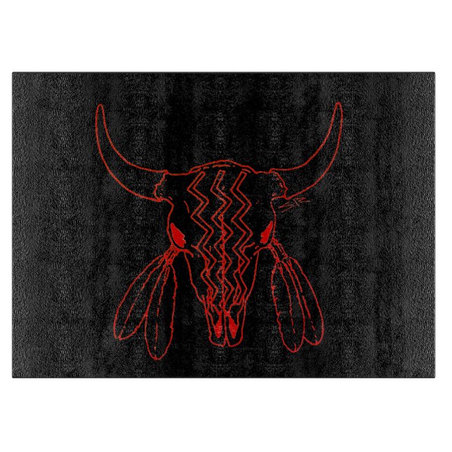 Red Ghost Dance Buffalo line black cutting board (Front)