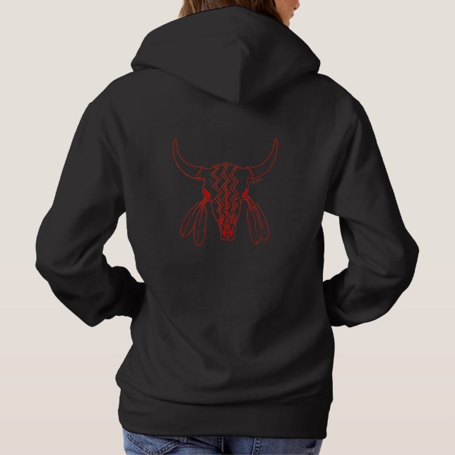 Red Ghost Dance Buffalo line black hoodie back (Back)
