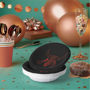 Red Ghost Dance Buffalo line black paper bowls Plate