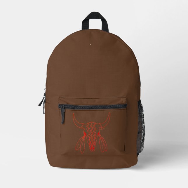 Red Ghost Dance Buffalo line brown backpack (Front)