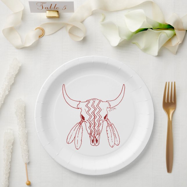 Red Ghost Dance Buffalo line large paper plates (Wedding)