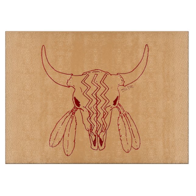 Red Ghost Dance Buffalo line tan cutting board (Front)