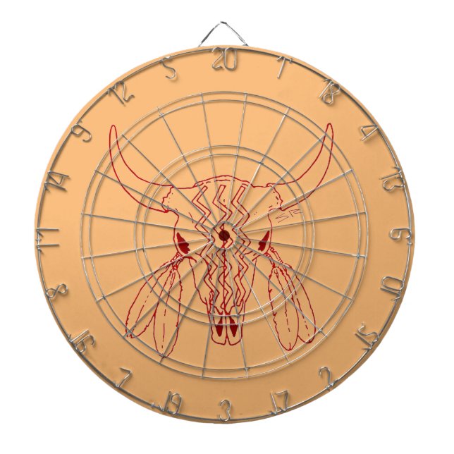 Red Ghost Dance Buffalo line tan dartboard (Front)