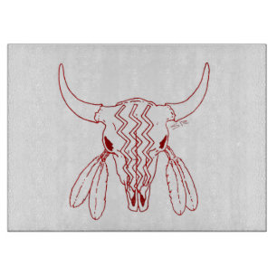 Red Ghost Dance Buffalo line white cutting board
