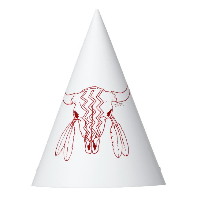 Red Ghost Dance Buffalo line white party hats (Front)