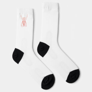 Red Ghost Dance Buffalo line white premium socks