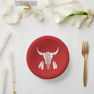 Red Ghost Dance Buffalo paper bowls Plate