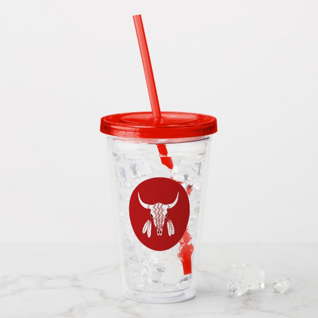 Red Ghost Dance Buffalo red acrylic tumbler (Front Ice)