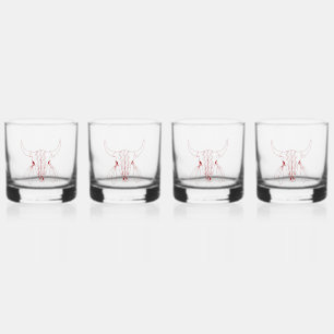 Red Ghost Dance Buffalo rocks glasses set of 4