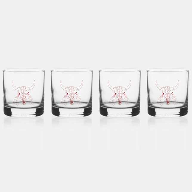 Red Ghost Dance Buffalo rocks glasses set of 4 (Front)