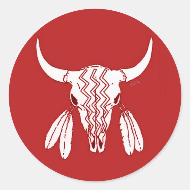 Red Ghost Dance Buffalo round large stickers (Front)