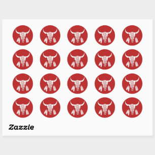 Red Ghost Dance Buffalo round small stickers