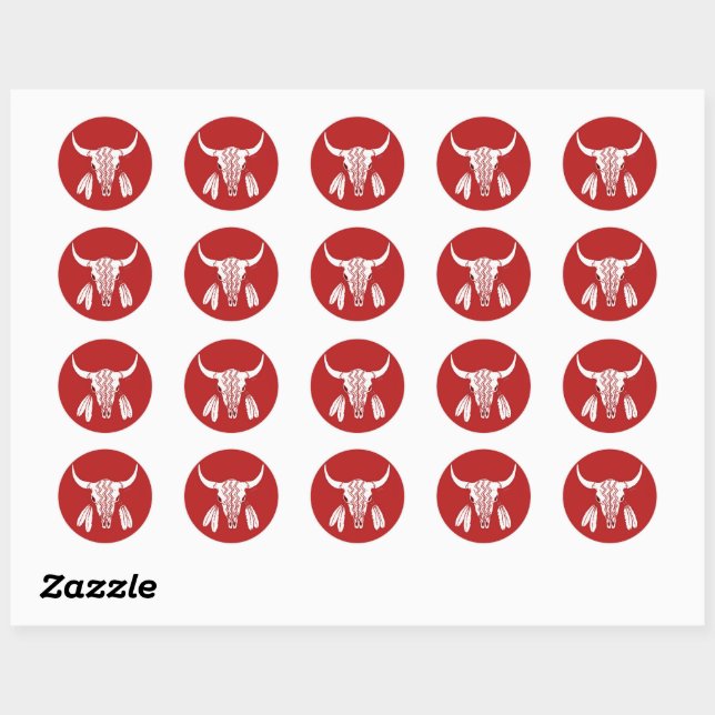 Red Ghost Dance Buffalo round small stickers (Sheet)