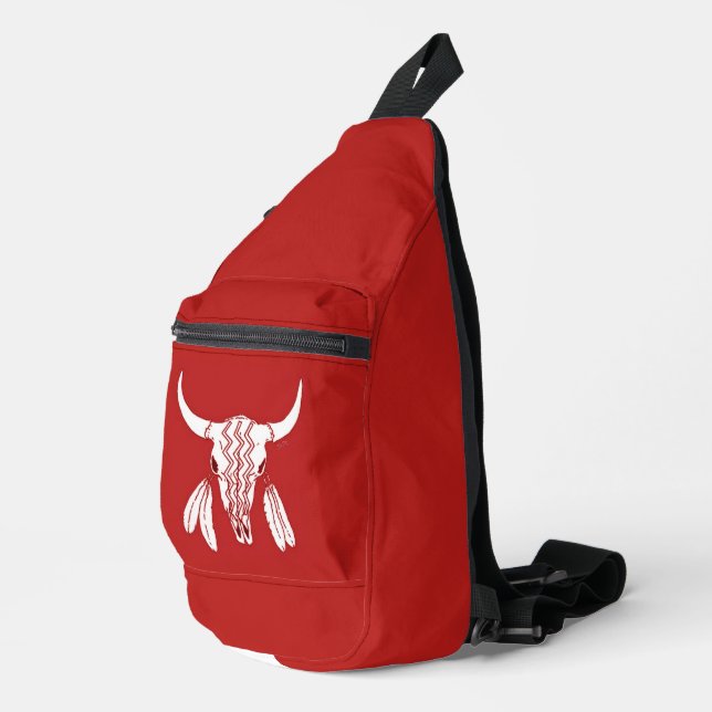 Red Ghost Dance Buffalo sling bag backpack (Right Corner)