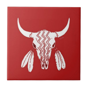 Red Ghost Dance Buffalo small tile closeup