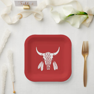 Red Ghost Dance Buffalo square paper plates