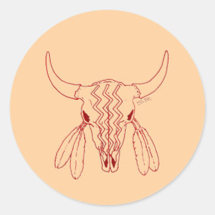 Red Ghost Dance Buffalo tan large round stickers