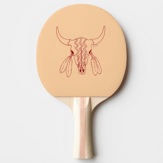 Red Ghost Dance Buffalo tan ping pong paddle (Front)