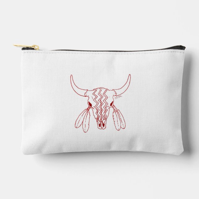 Red Ghost Dance Buffalo white accessory bag pouch (Front)