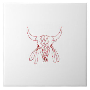 Red Ghost Dance Buffalo white large tile
