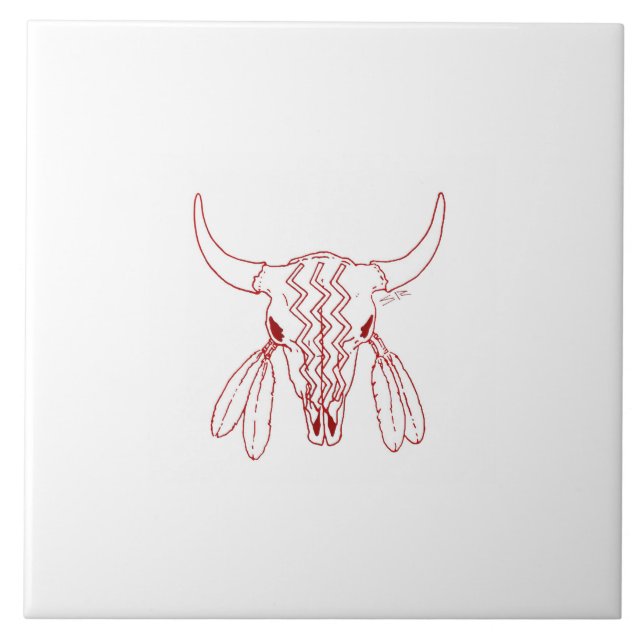 Red Ghost Dance Buffalo white large tile (Front)