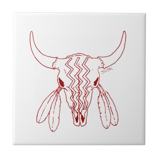 Red Ghost Dance Buffalo white small tile closeup (Front)