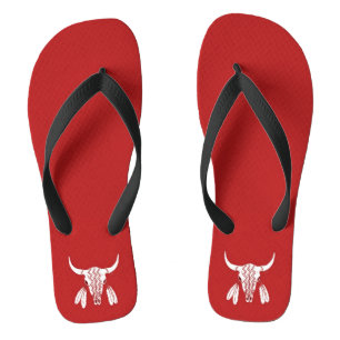 Red Ghost Dance Buffalo wide flip flops