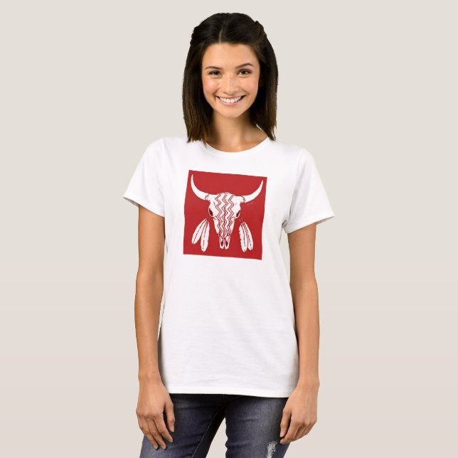 Red Ghost Dance Buffalo women white t-shirt (Front Full)