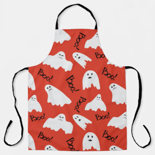 Red Ghosts: Halloween Vintage Pattern Apron