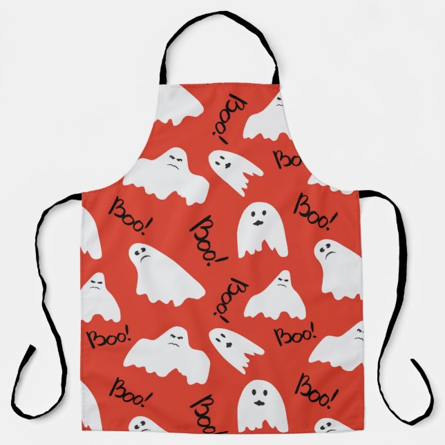 Red Ghosts: Halloween Vintage Pattern Apron (Front)