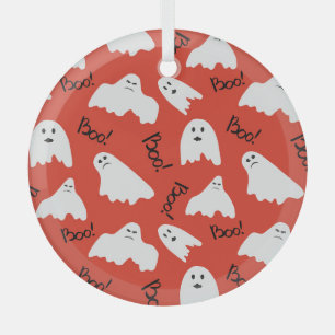 Red Ghosts: Halloween Vintage Pattern Glass Tree Decoration