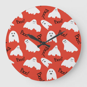 Red Ghosts: Halloween Vintage Pattern Large Clock