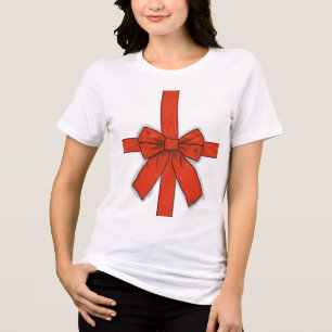 Red Gift Bow for the Holidays on Tri-Blend Shirt