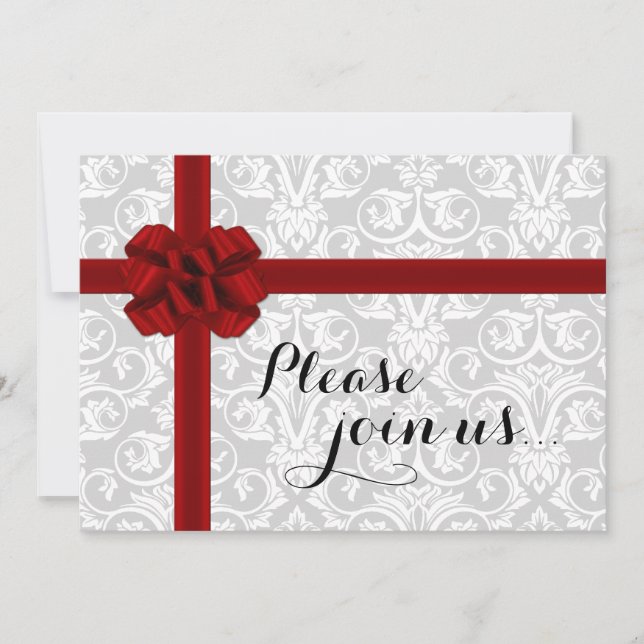 Red Gift Bow Holiday Party Invitation (Front)