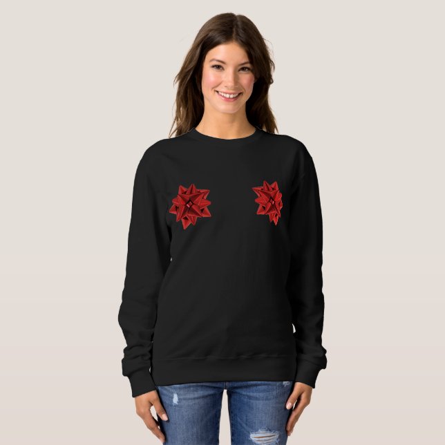 red gift bow womens sweatshirt (Front Full)