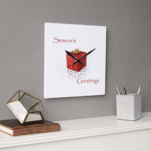 Red Gift Box Season's Greetings Clock