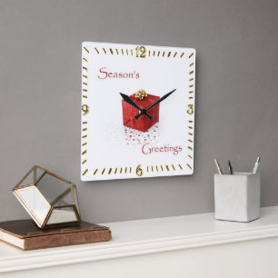 Red Gift Box Season's Greetings Clock