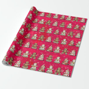 Red ginger bread wrapping paper