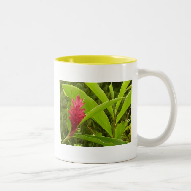 Red Ginger Flower (Alpinia) Tropical Two-Tone Coffee Mug (Right)