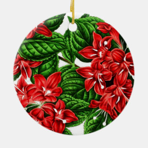 Red ginger flowers, vintage print ceramic ornament