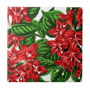 Red ginger flowers, vintage print ceramic tile