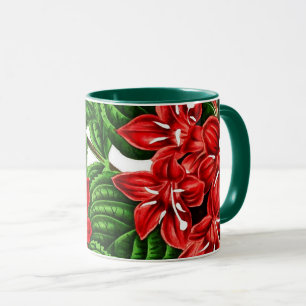 Red ginger flowers, vintage print mug