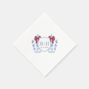 Red Ginger Jar Monogram Crest Christmas Wedding Napkin