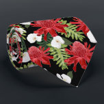 Red Ginger Tropical Orchids Black Tie<br><div class="desc">Red torch ginger, white orchids, green tropical leaves on a black background (or any colour), this men's neck tie is cool for the office, a night on the town, a wedding, for the groom or groomsmen or give as a gift to your husband, dad, brother or best friend. Make a...</div>