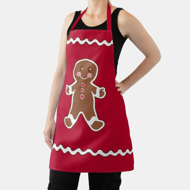 Red Gingerbread Boy Kitchen Apron (Insitu)